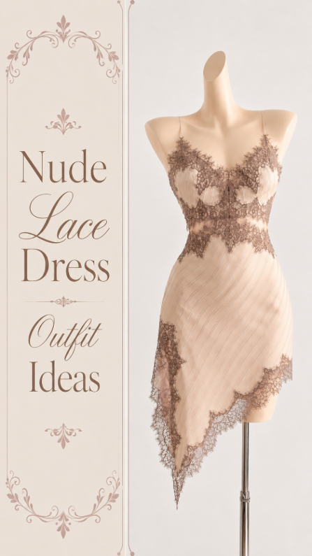 Nude lace mini dress outfit idea