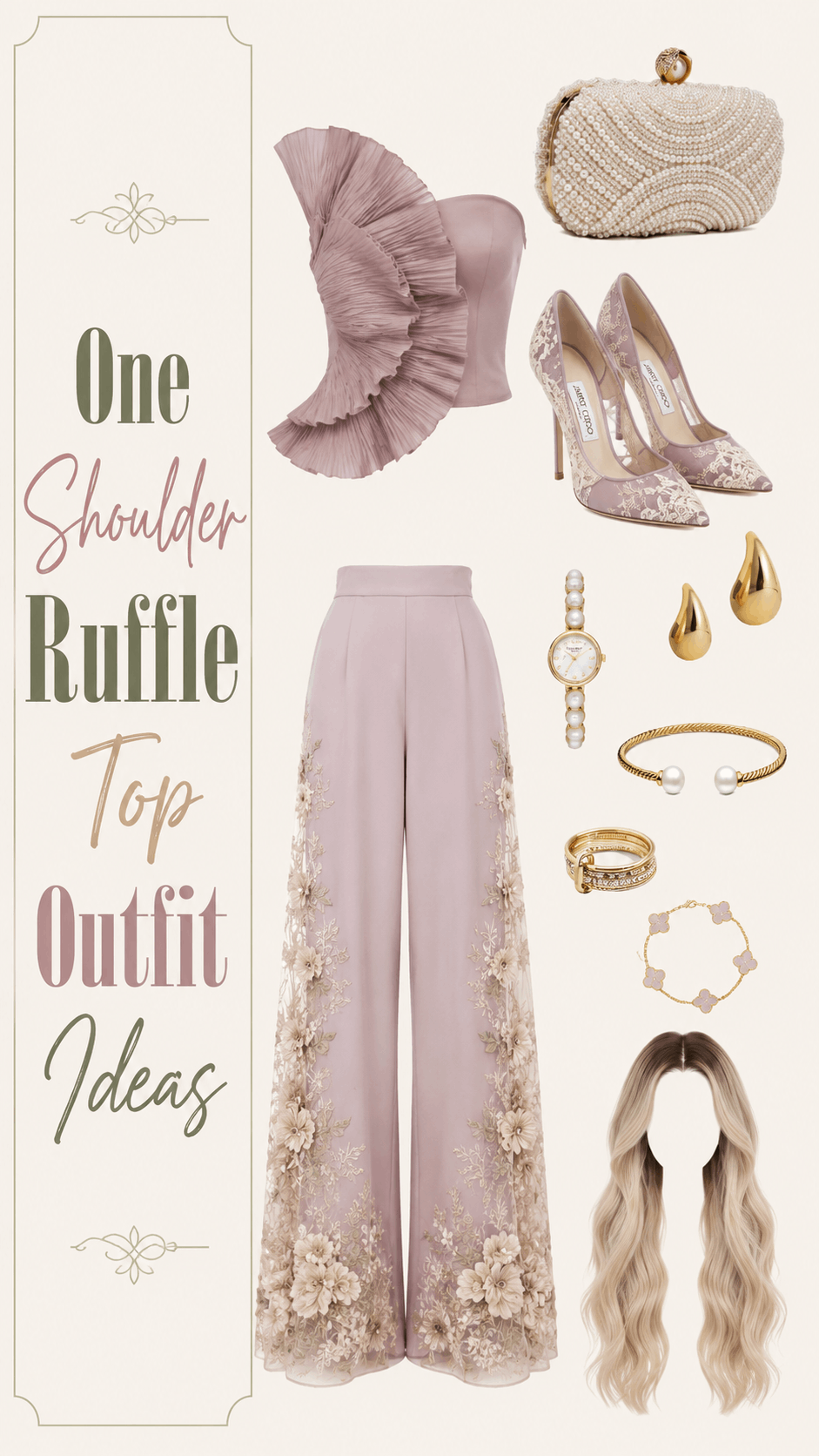 One shoulder ruffle top evening outfit idea