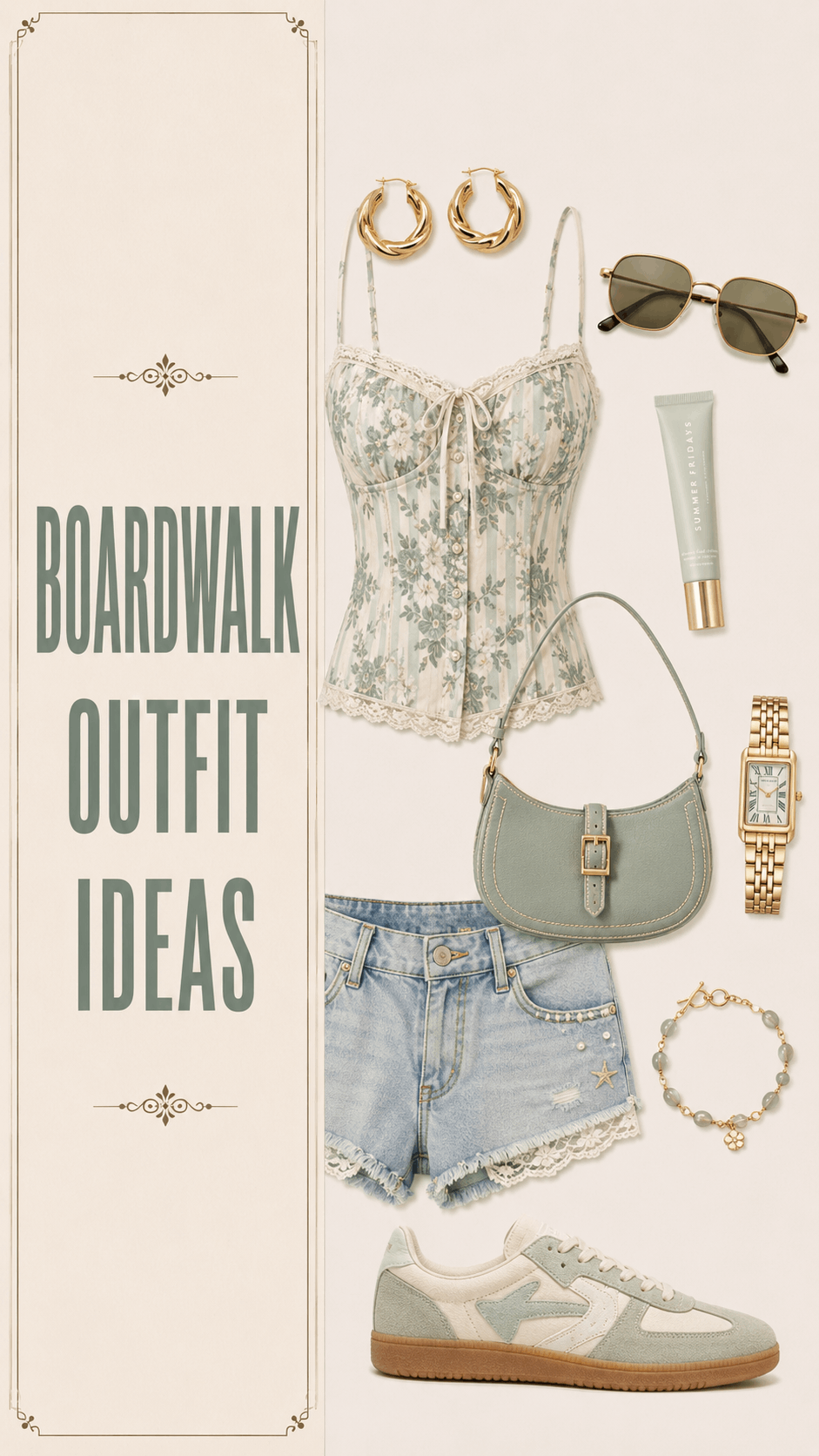 Boardwalk outfit with lace denim shorts and floral cami