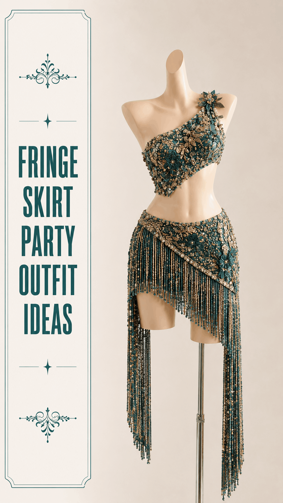 Teal fringe skirt party outfit idea