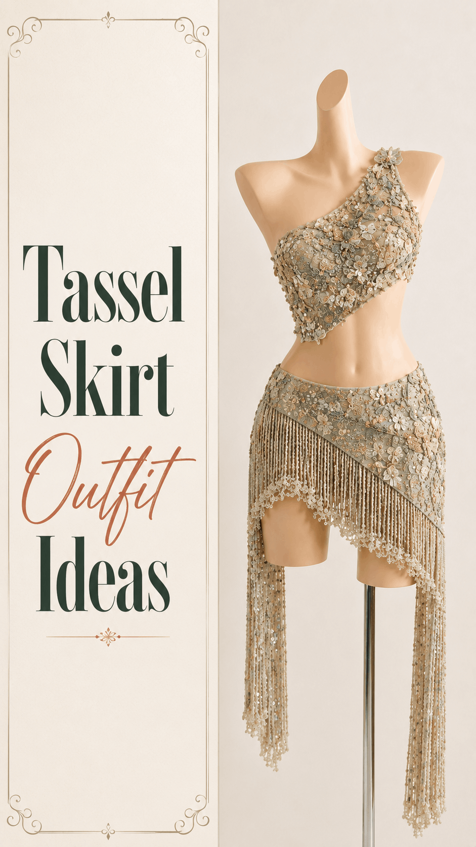 Champagne gold sequin top and tassel skirt outfit