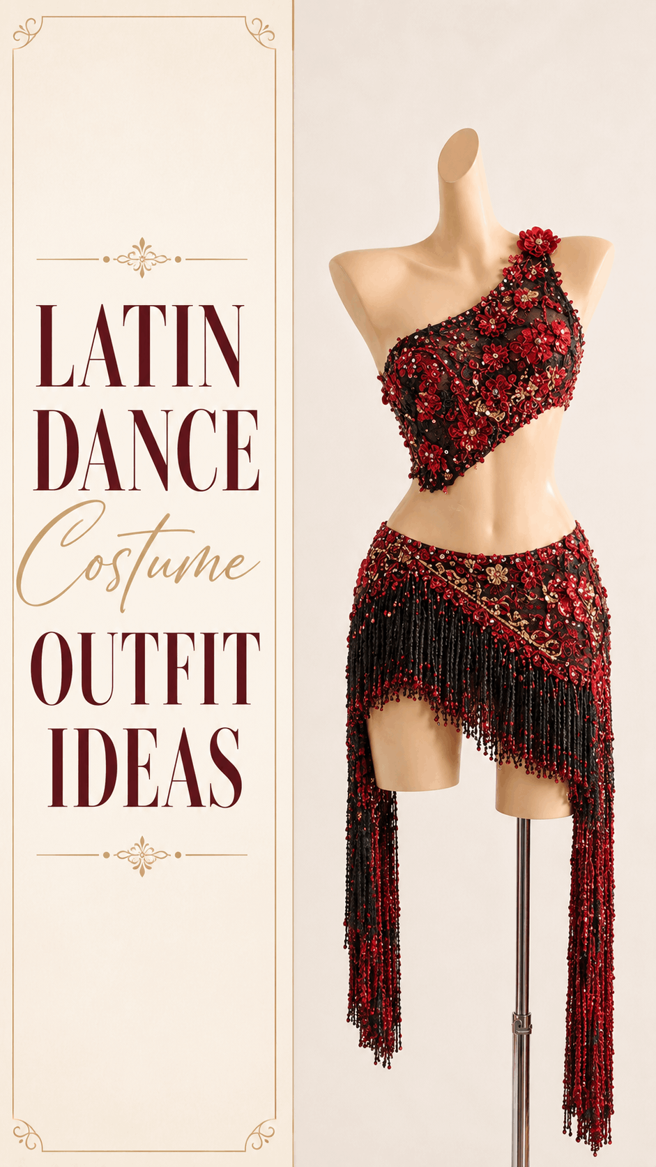 Black and red Latin dance sequin outfit