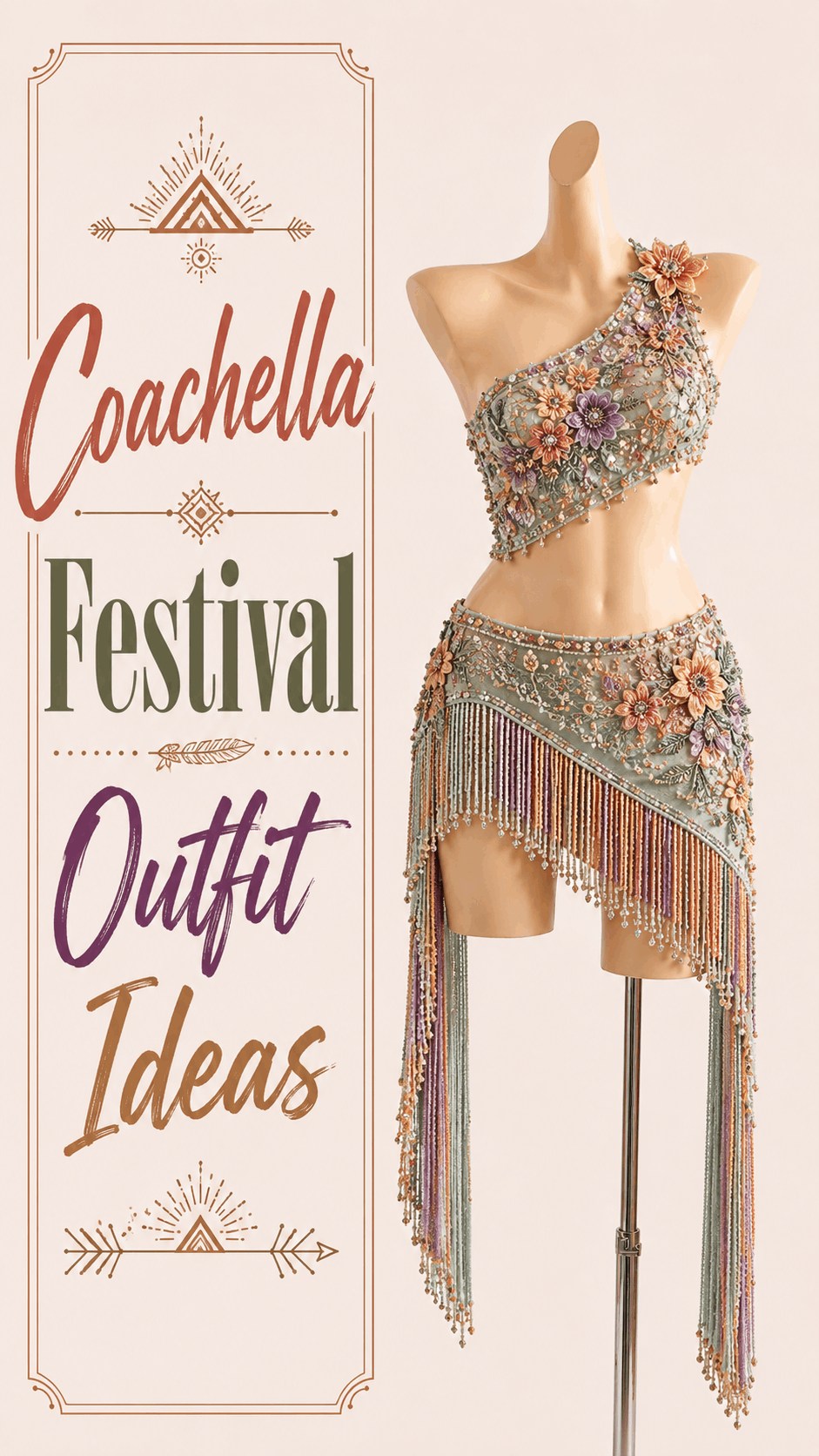 Sage and peach floral festival fringe outfit