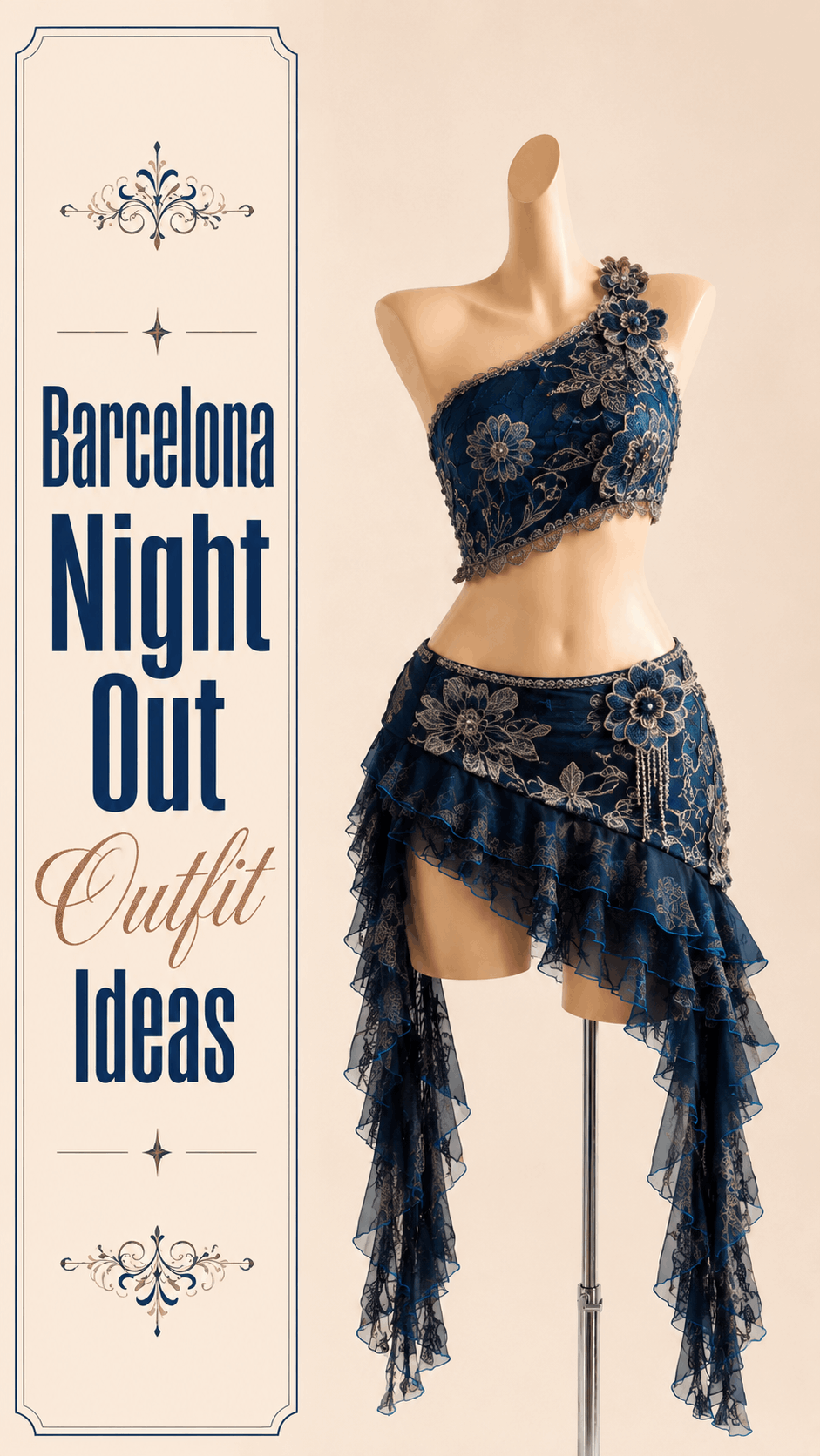 Midnight navy Barcelona floral lace ruffle outfit