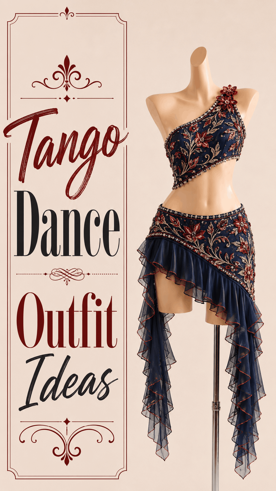 Midnight navy and red floral tango dance outfit