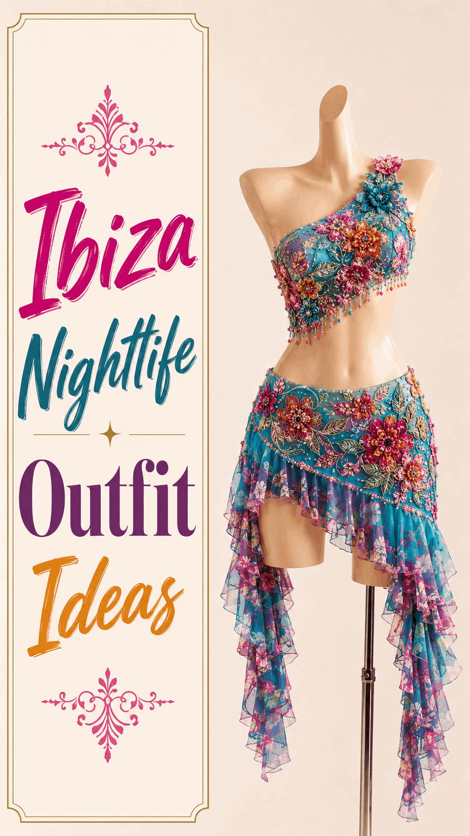Turquoise floral Ibiza nightlife ruffle outfit