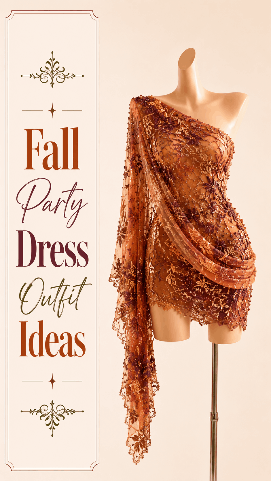 Copper one-shoulder sequin draped fall party mini dress