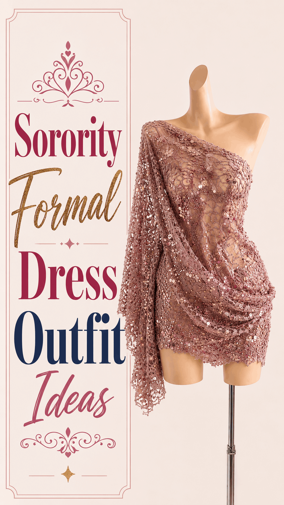 Dusty rose one-shoulder sequin sorority formal mini dress