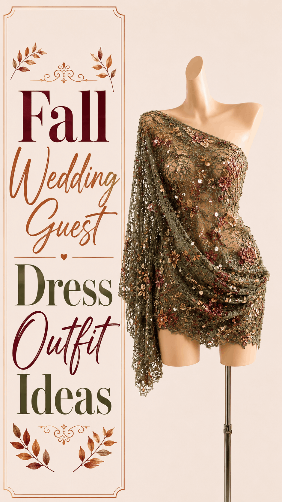 Olive bronze one-shoulder sequin fall wedding guest mini dress