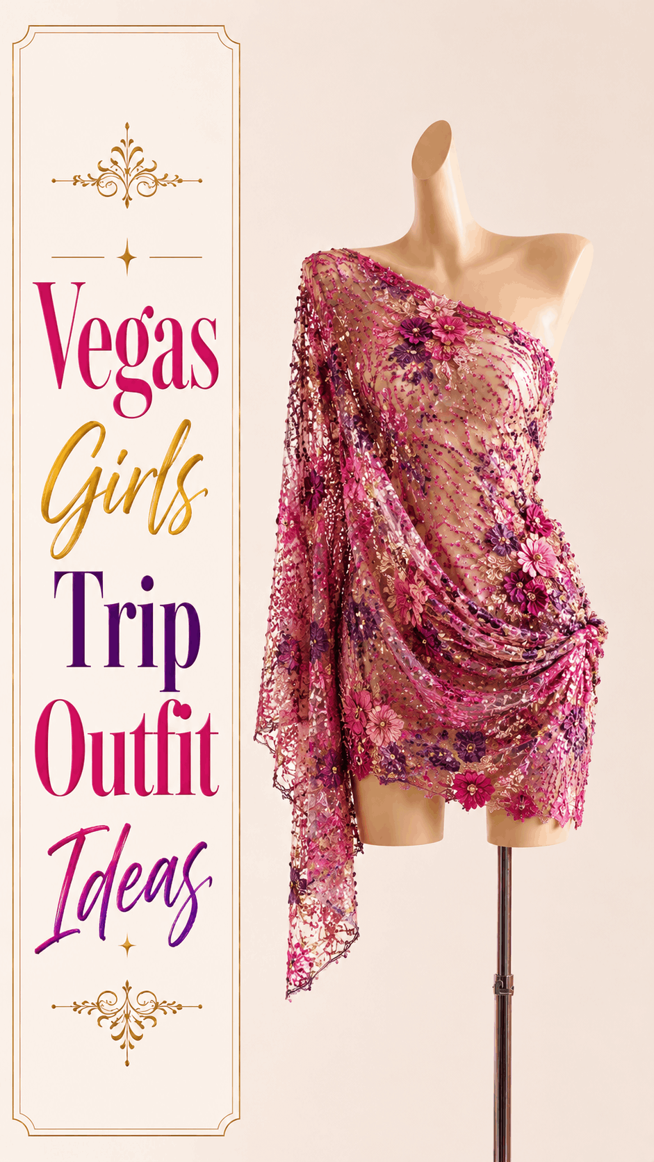 Pink one-shoulder floral sequin Vegas girls trip mini dress