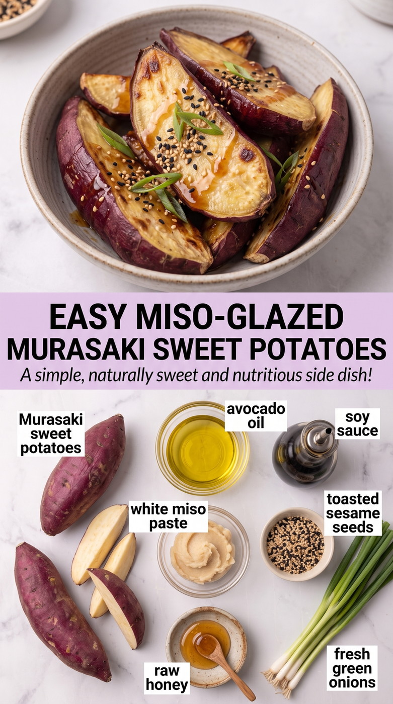 Murasaki sweet potato recipe finished dish made with Murasaki sweet potatoes, avocado oil, and soy sauce