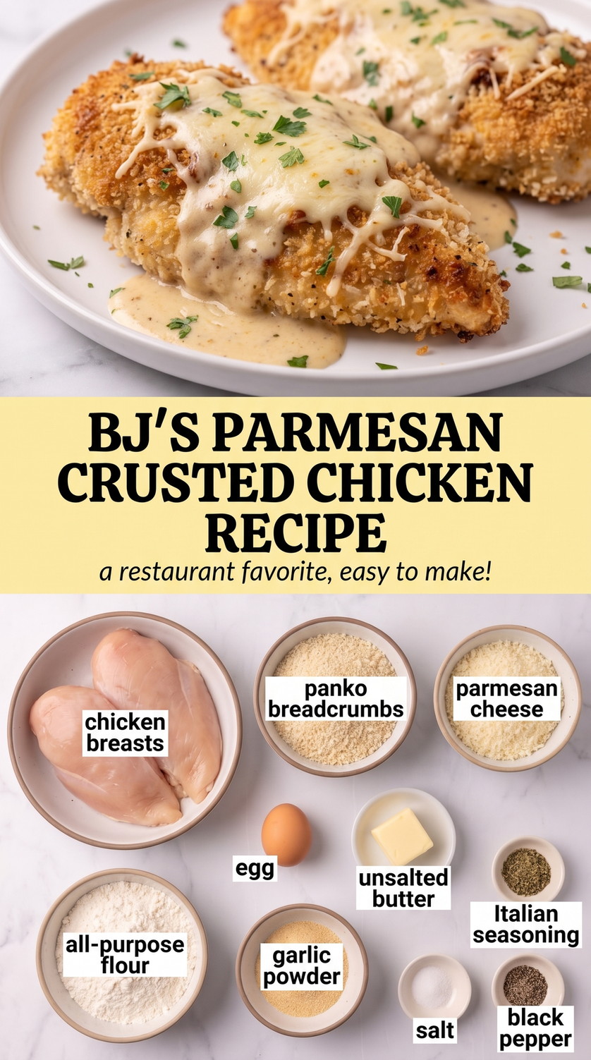 BJ's-Style Parmesan Crusted Chicken - golden Parmesan-crusted chicken with a crisp cheesy coating
