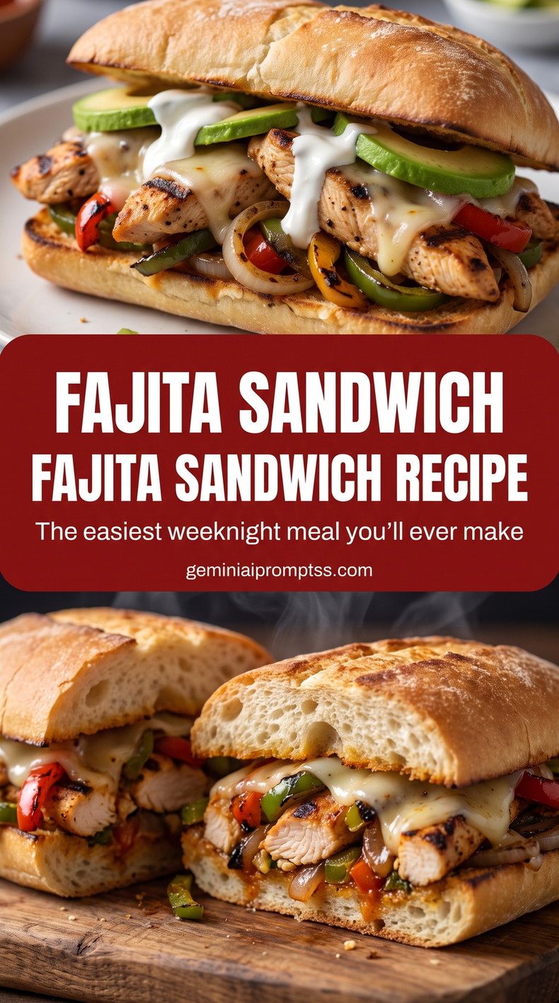 chicken fajita sandwiches on toasted rolls with fajita chicken, peppers, onions, melted cheese, and toasted rolls