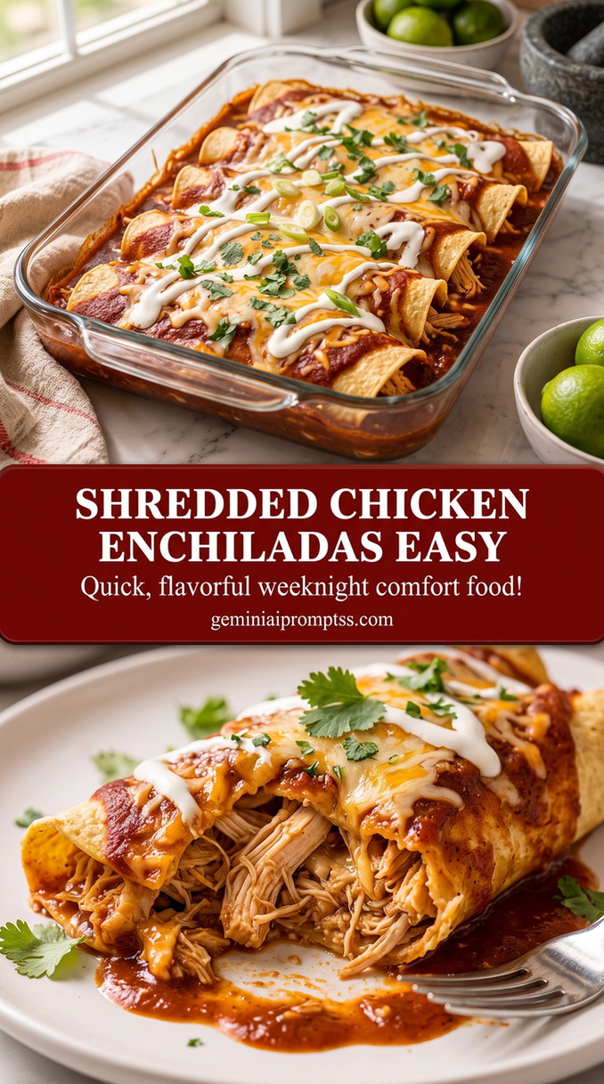 Easy Shredded Chicken Enchiladas with Red Sauce finished dish with easy shredded chicken enchiladas with red sauce