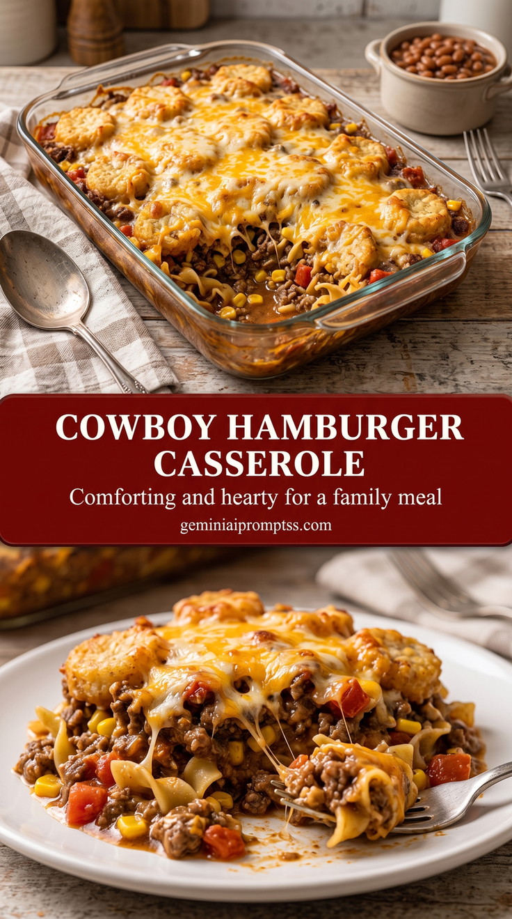 cowboy hamburger casserole with a baked cowboy-style beef casserole with pasta, corn, black beans, tomato, melted cheese, and a browned top