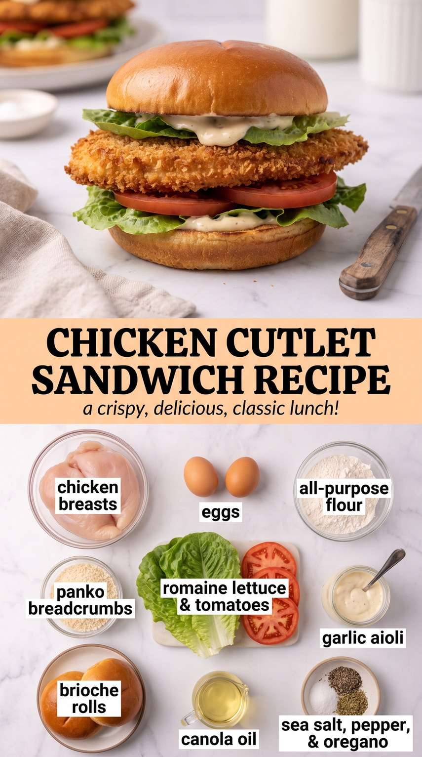 Crispy Chicken Cutlet Sandwiches with Slaw prepared as a finished chicken cutlet sandwich recipe recipe with browned cutlets ready to serve