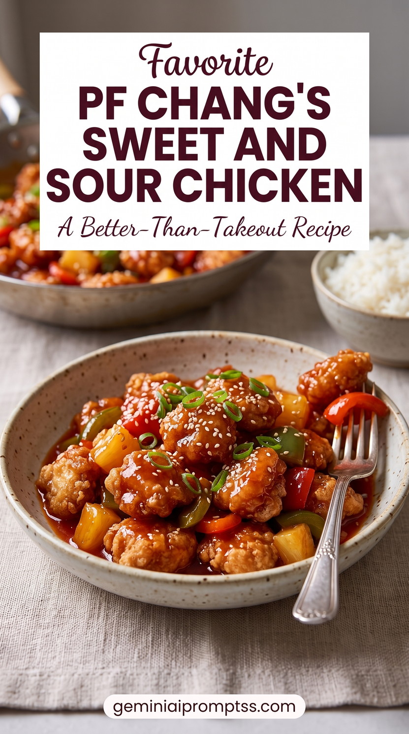 PF Chang's sweet and sour chicken showing a copycat-inspired crispy chicken with peppers, pineapple, sesame, and scallions