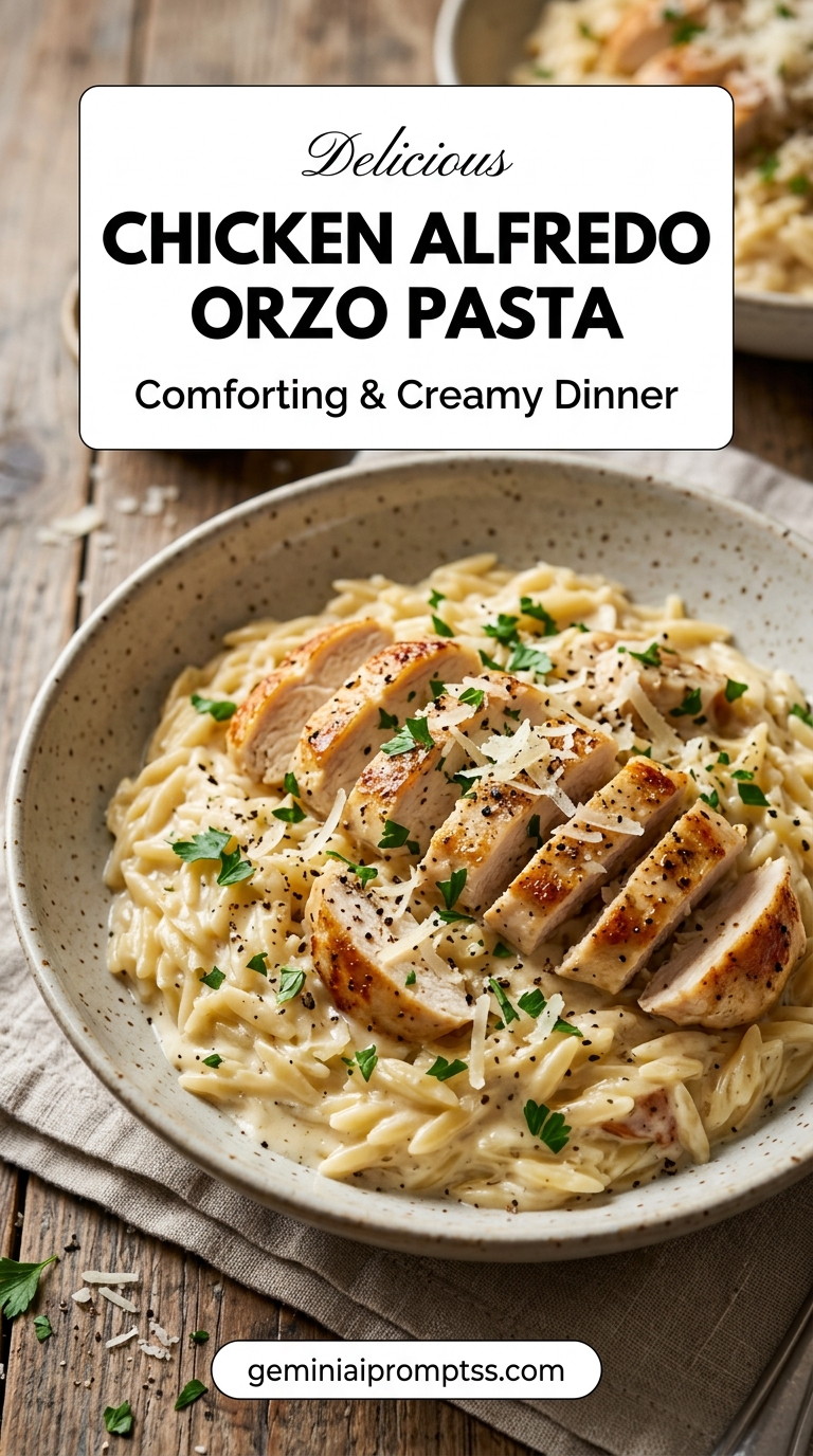 Chicken Alfredo Orzo Pasta finished recipe