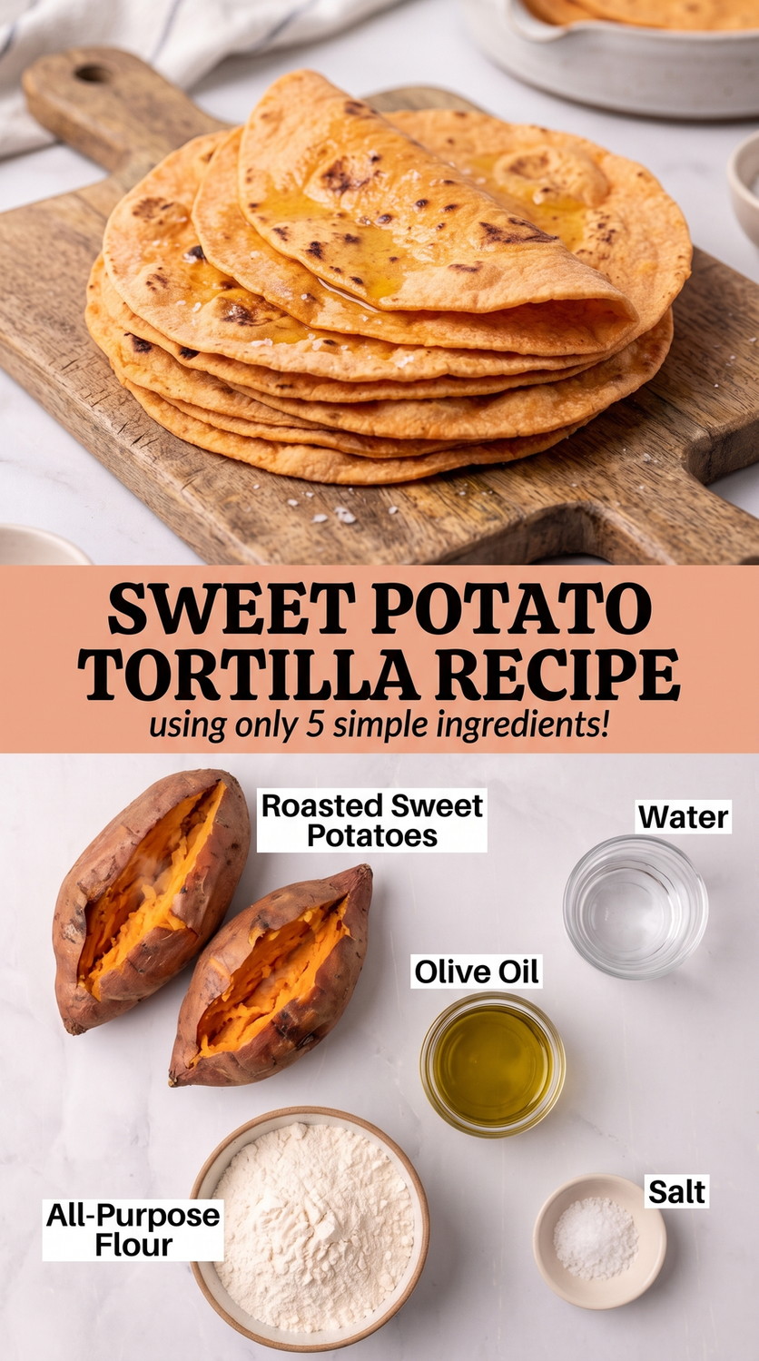 Sweet potato tortilla recipe finished dish made with roasted sweet potatoes, water, and olive oil