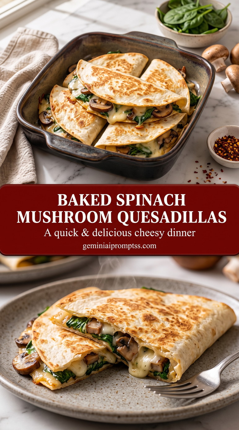Oven-Baked Spinach Mushroom Quesadillas finished dish with oven-baked spinach mushroom quesadillas