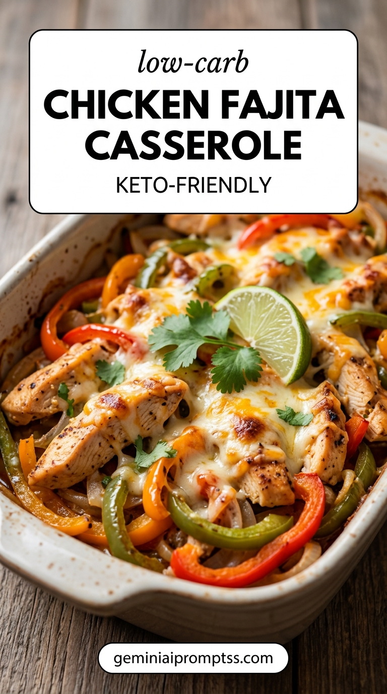 Chicken Fajita Casserole Low Carb finished dish with bell peppers, onion