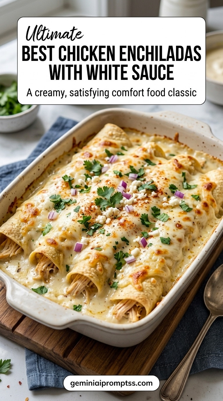 Best Chicken Enchiladas With White Sauce finished recipe with a smooth white sauce