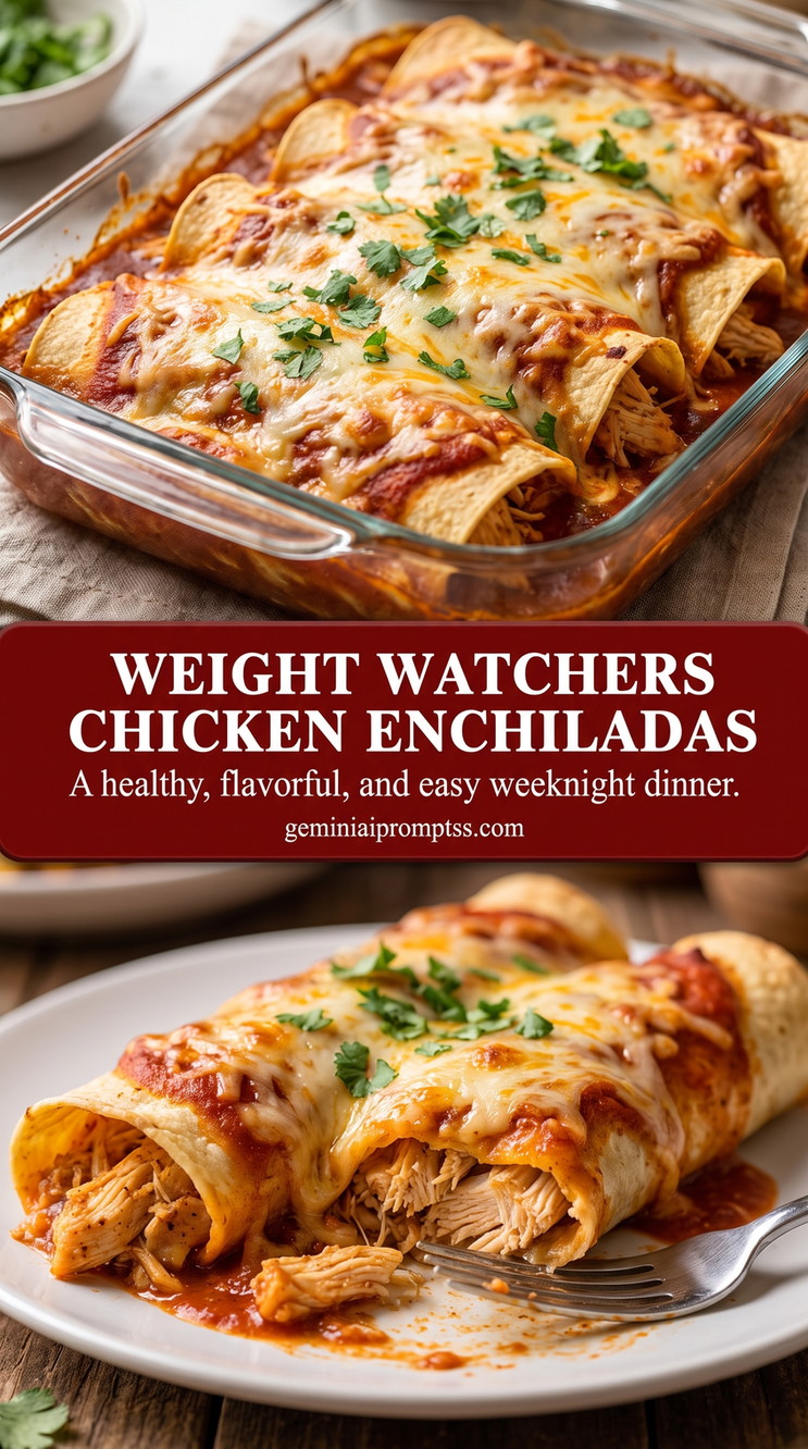 Weight watchers chicken enchiladas showing baked chicken enchiladas covered with bubbling sauce and melted cheese