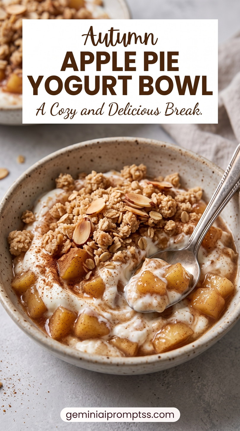 Apple Pie Yogurt Bowl showing Greek yogurt with warm cinnamon apples, granola, pecans, and pie spices