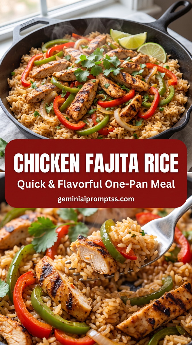 chicken fajita rice bowls with fajita chicken, peppers, onions, rice, and fresh toppings
