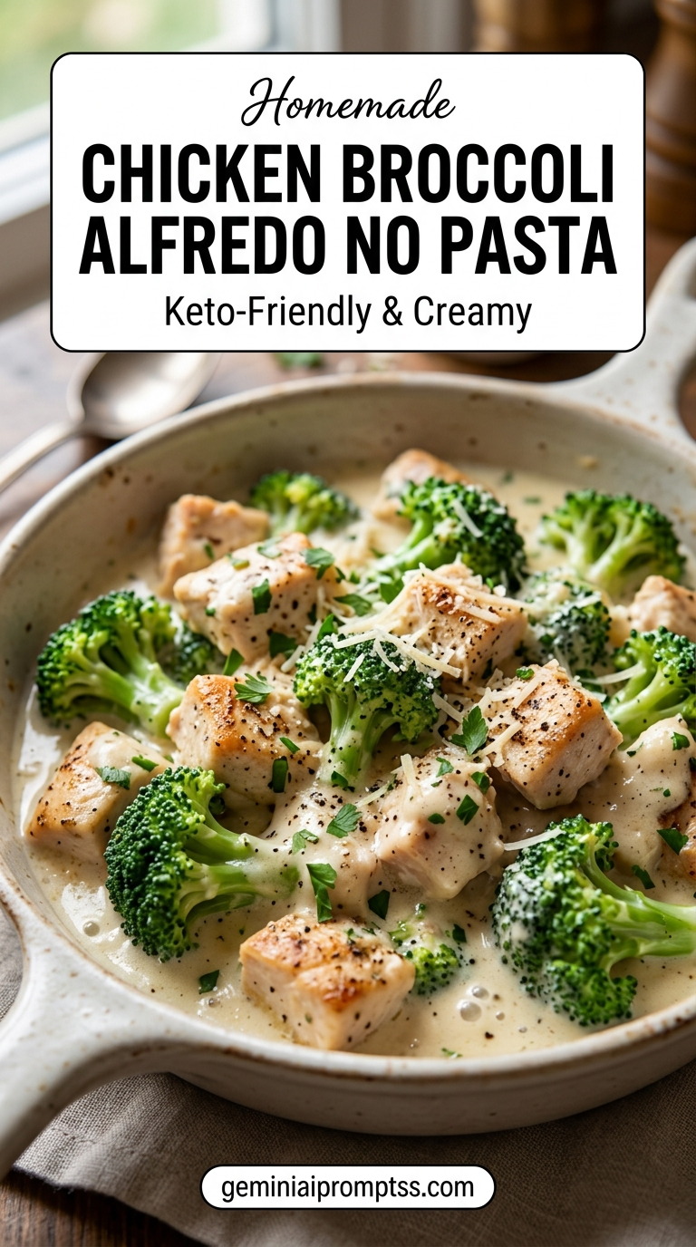Chicken Broccoli Alfredo No Pasta finished dish with broccoli florets