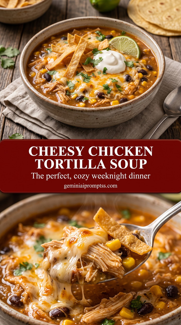 Cheesy Chicken Tortilla Soup with Cheddar finished dish with cheesy chicken tortilla soup with cheddar