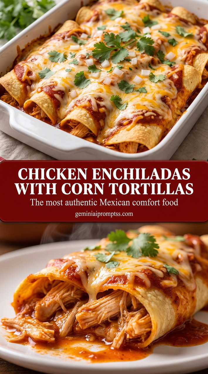 chicken enchiladas with corn tortillas and green chile sauce with corn tortillas, green chile sauce, chicken, and melted Monterey Jack