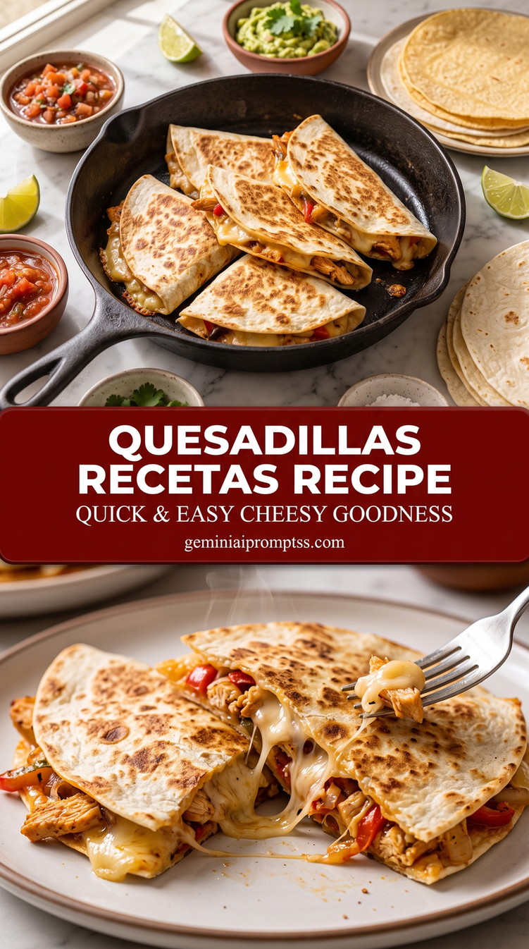 Quesadillas Recetas Recipe with golden folded tortillas filled with chicken, melted cheese, and colorful savory filling