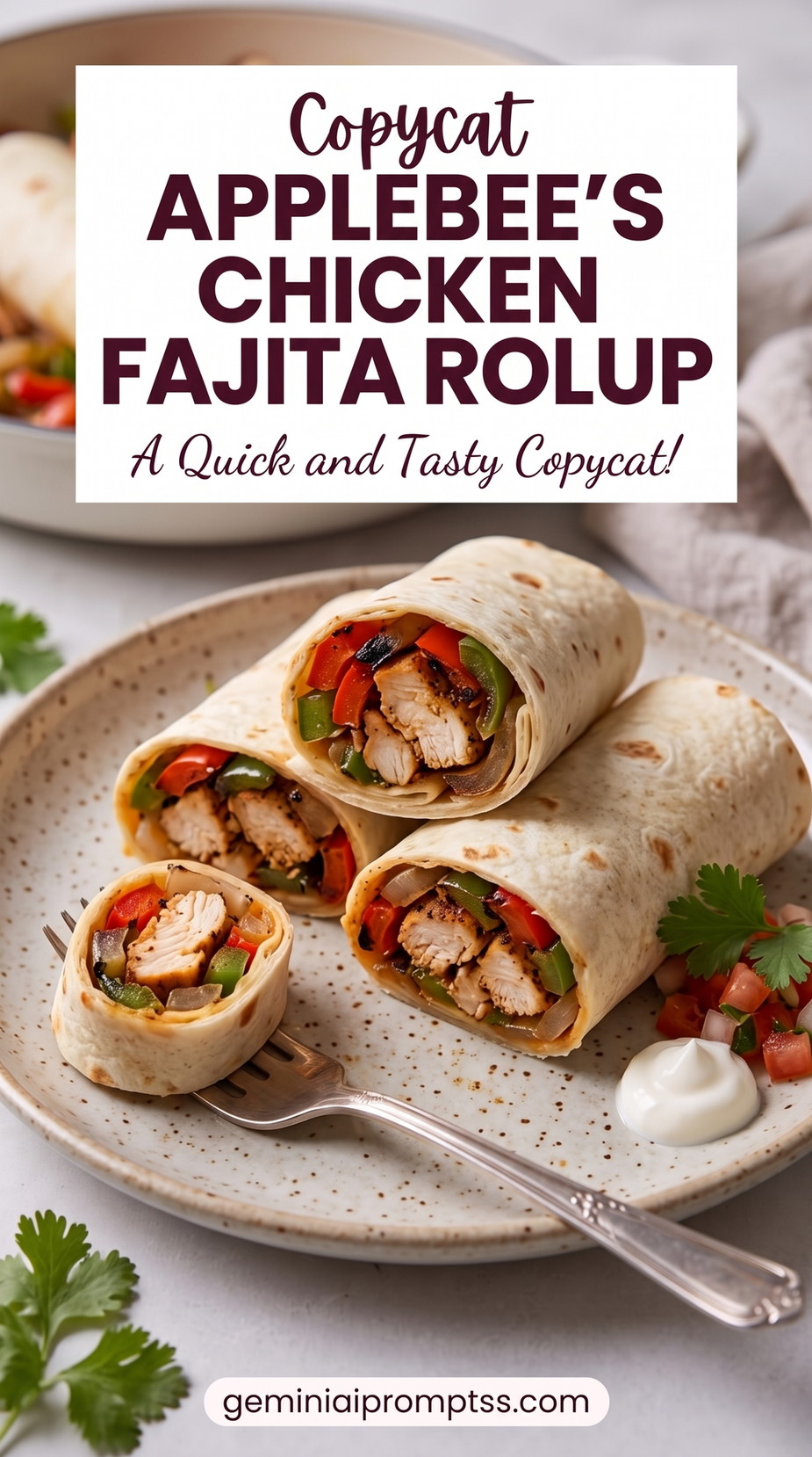 Baked Chicken Fajita Roll-Ups with chicken, bell peppers, onion, lime