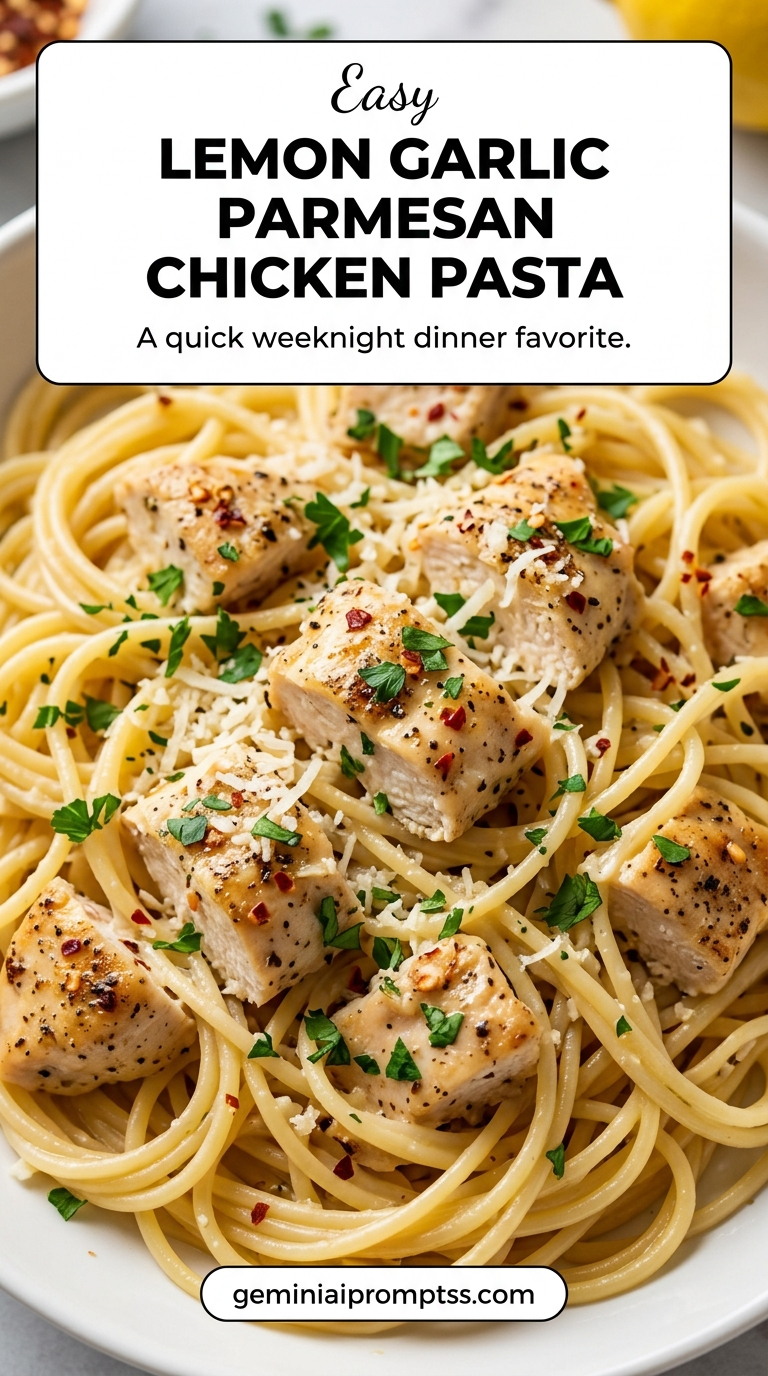 Lemon Garlic Parmesan Chicken Pasta finished dish with lemon