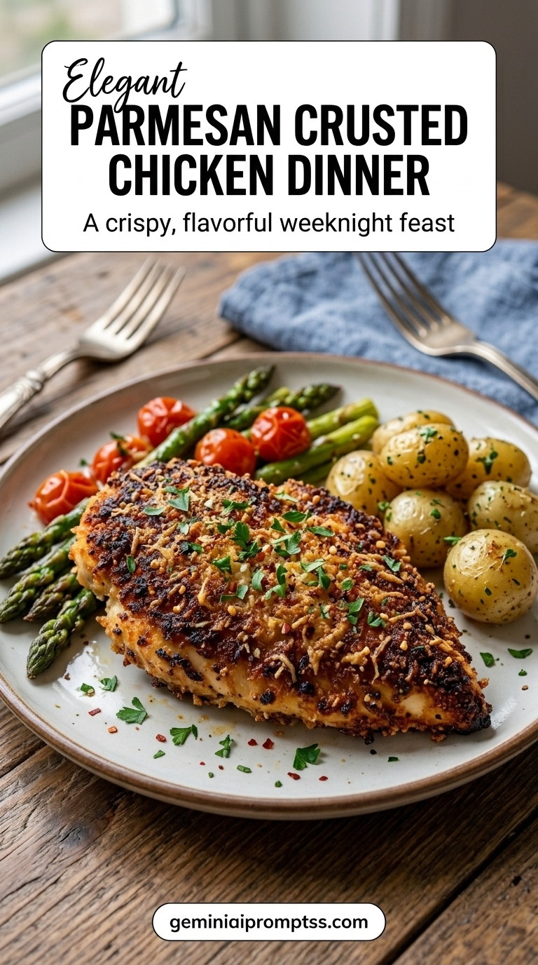 Parmesan Crusted Chicken Dinner finished recipe with a simple home-cooked method