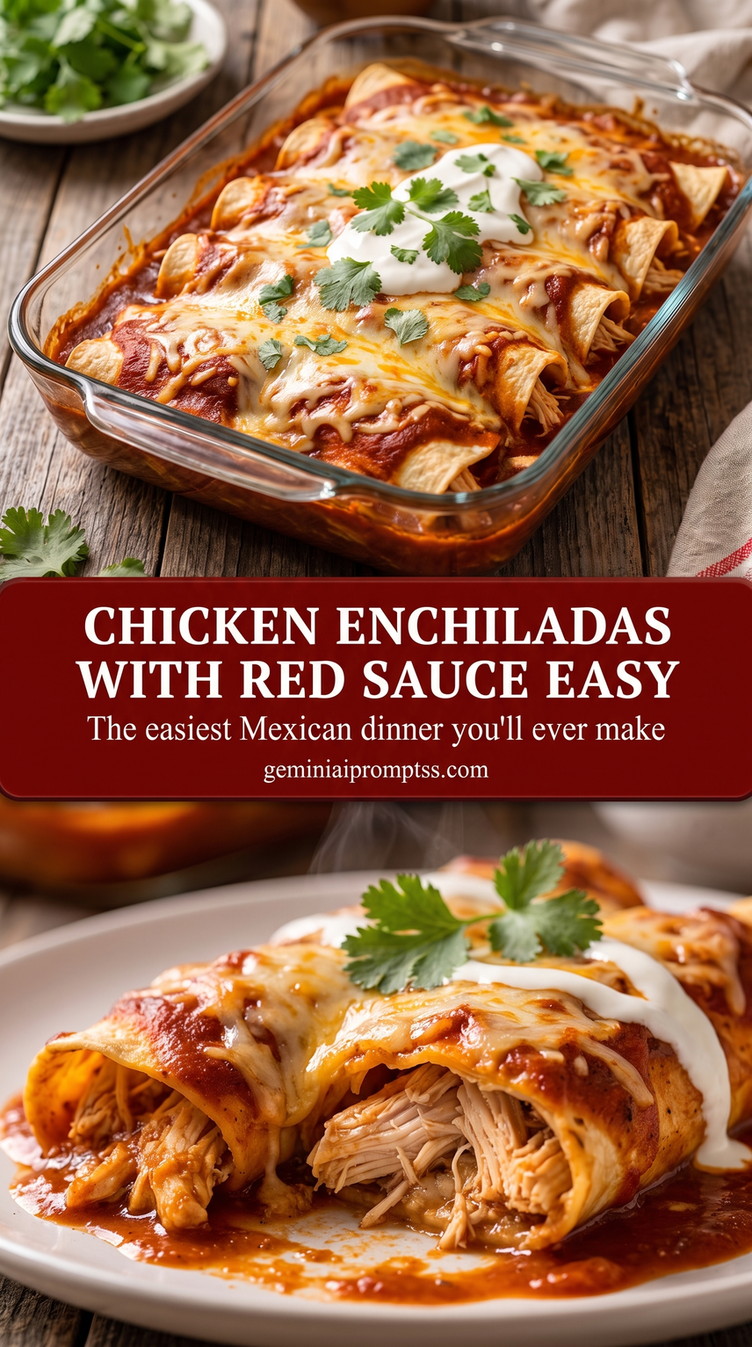 Chicken enchiladas with red sauce easy showing baked chicken enchiladas covered with bubbling sauce and melted cheese