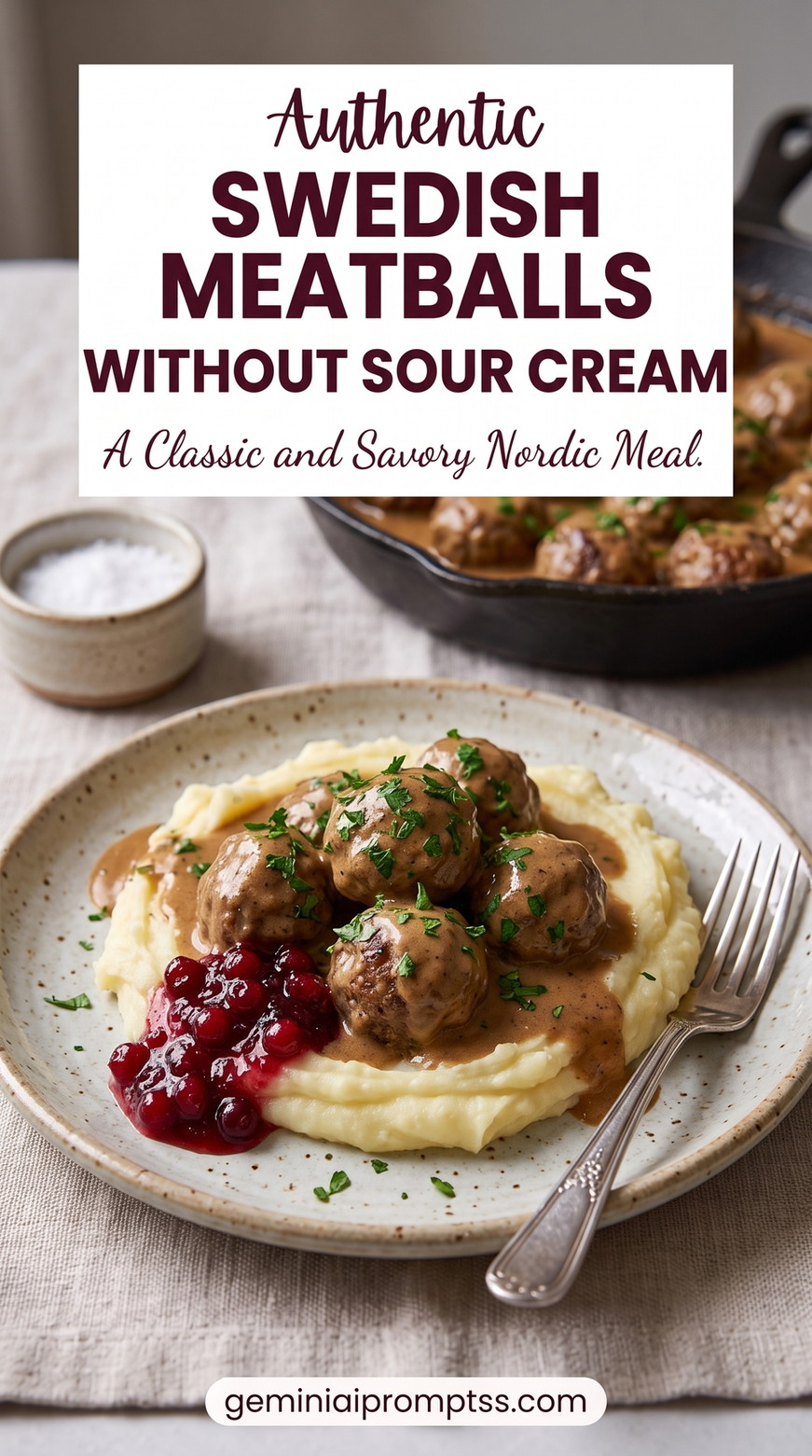 Swedish meatballs without sour cream showing tender beef-and-pork meatballs in smooth evaporated-milk gravy