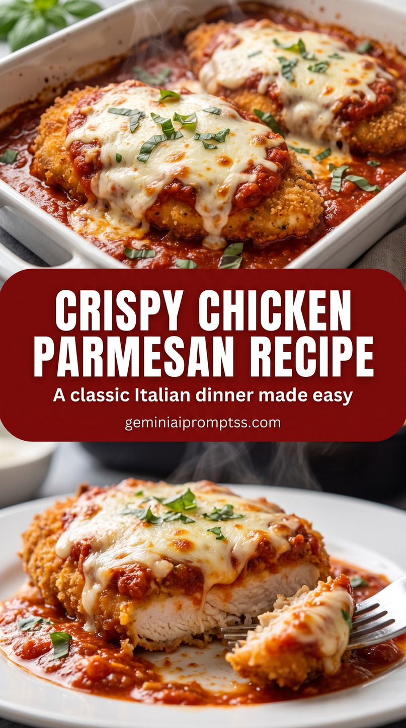 Crispy chicken parmesan recipe showing golden Parmesan-crusted chicken with a crisp browned coating
