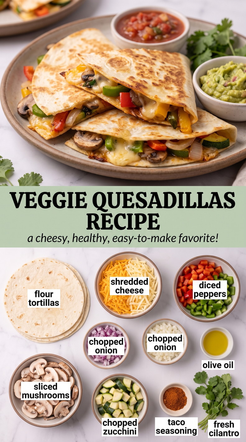 Veggie quesadillas recipe showing golden crisp quesadillas with melted cheese and a savory filling