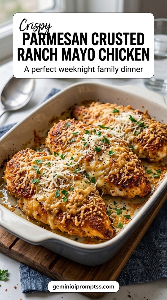 Parmesan Crusted Ranch Mayo Chicken finished recipe with ranch flavor in the crust