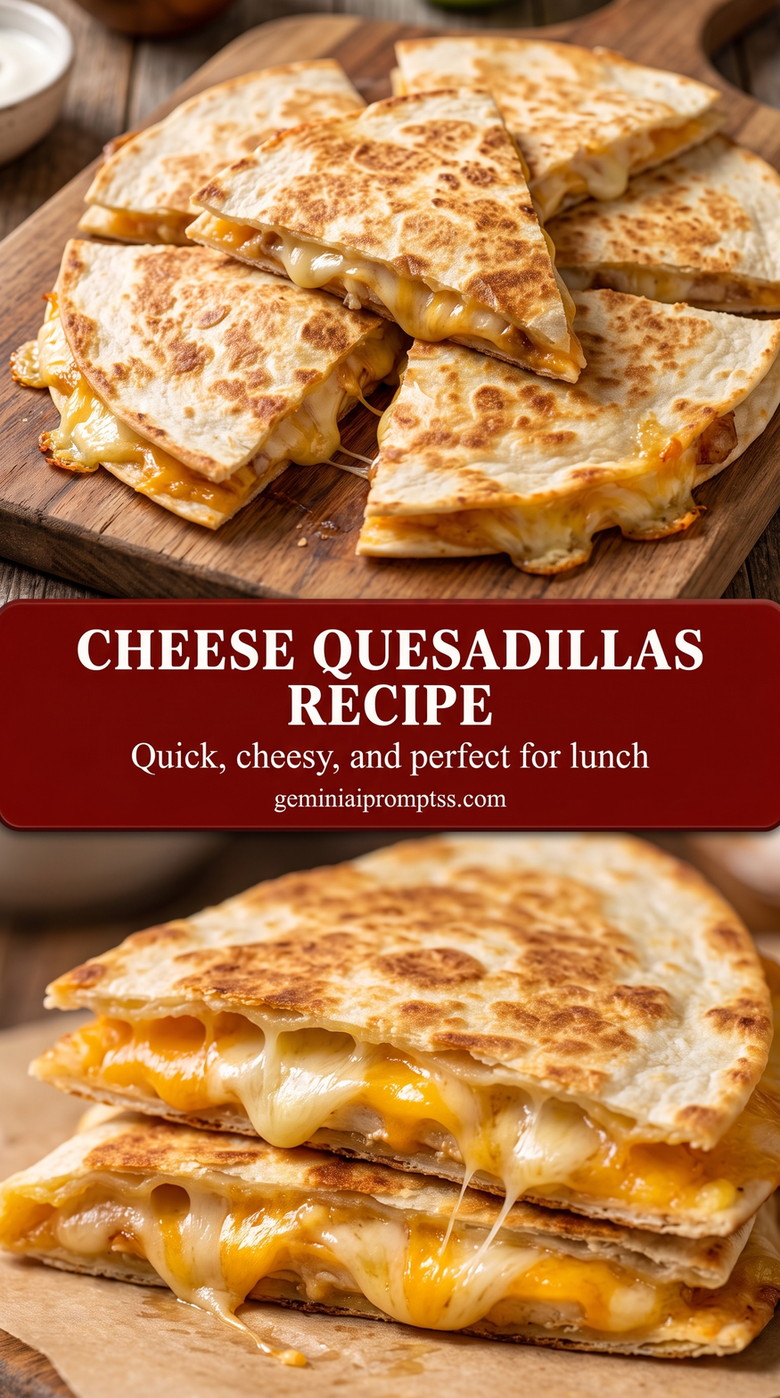 Cheese quesadillas recipe showing browned tortilla wedges with a melted savory filling