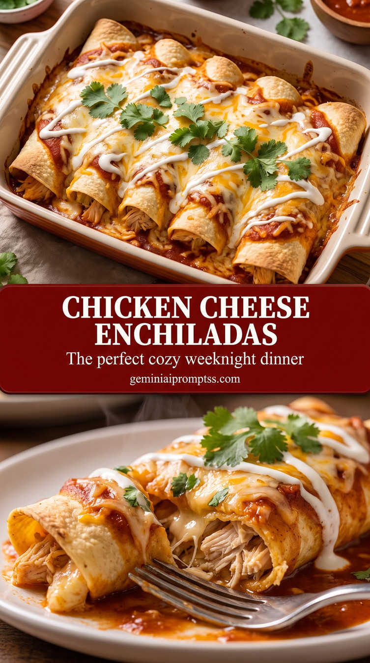 chicken cheese enchiladas with red sauce with chicken, a generous cheese filling, red sauce, and cilantro