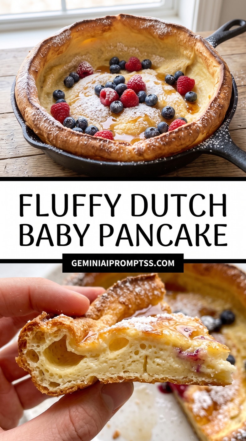 Fluffy Dutch Baby Pancake showing especially thick, airy Dutch baby with mixed berries and a tall crisp rim