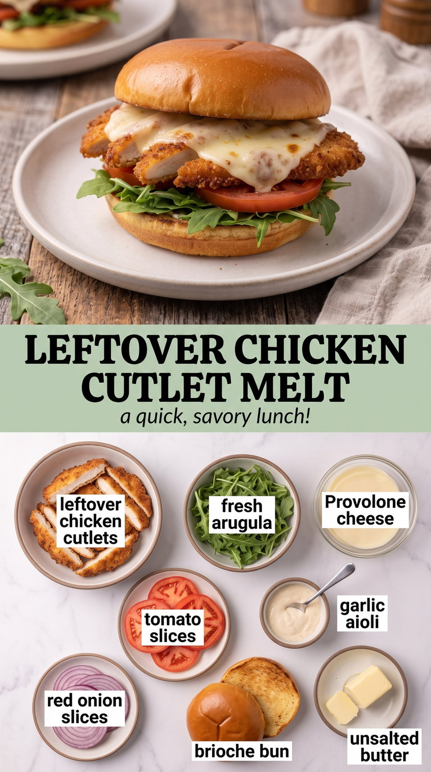 Leftover Chicken Cutlet Mozzarella Melts prepared as a finished leftover chicken cutlet recipe recipe with browned cutlets ready to serve