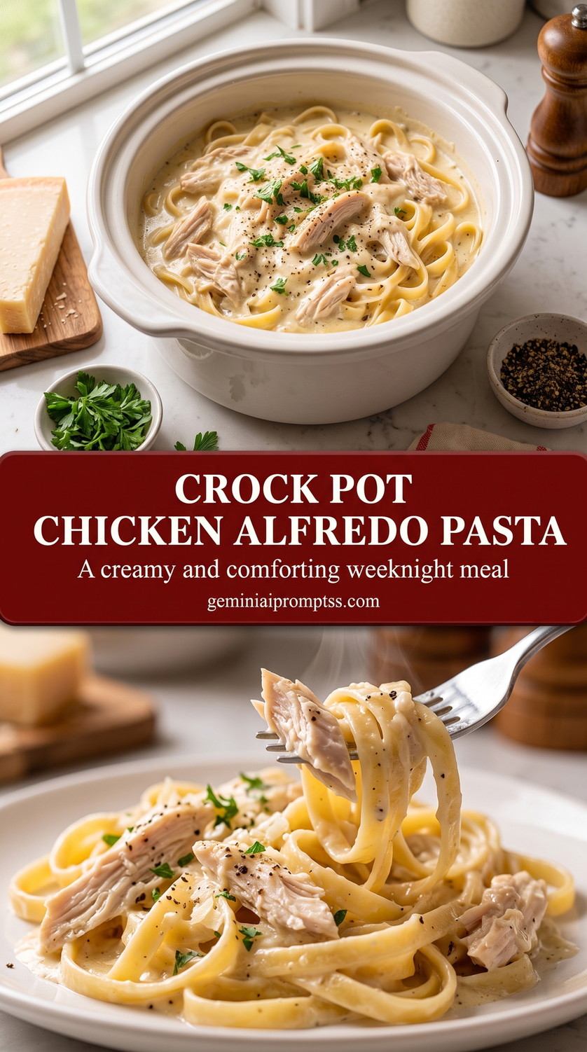 Slow-Cooker Chicken Alfredo with Fettuccine finished dish with slow-cooker chicken alfredo with fettuccine