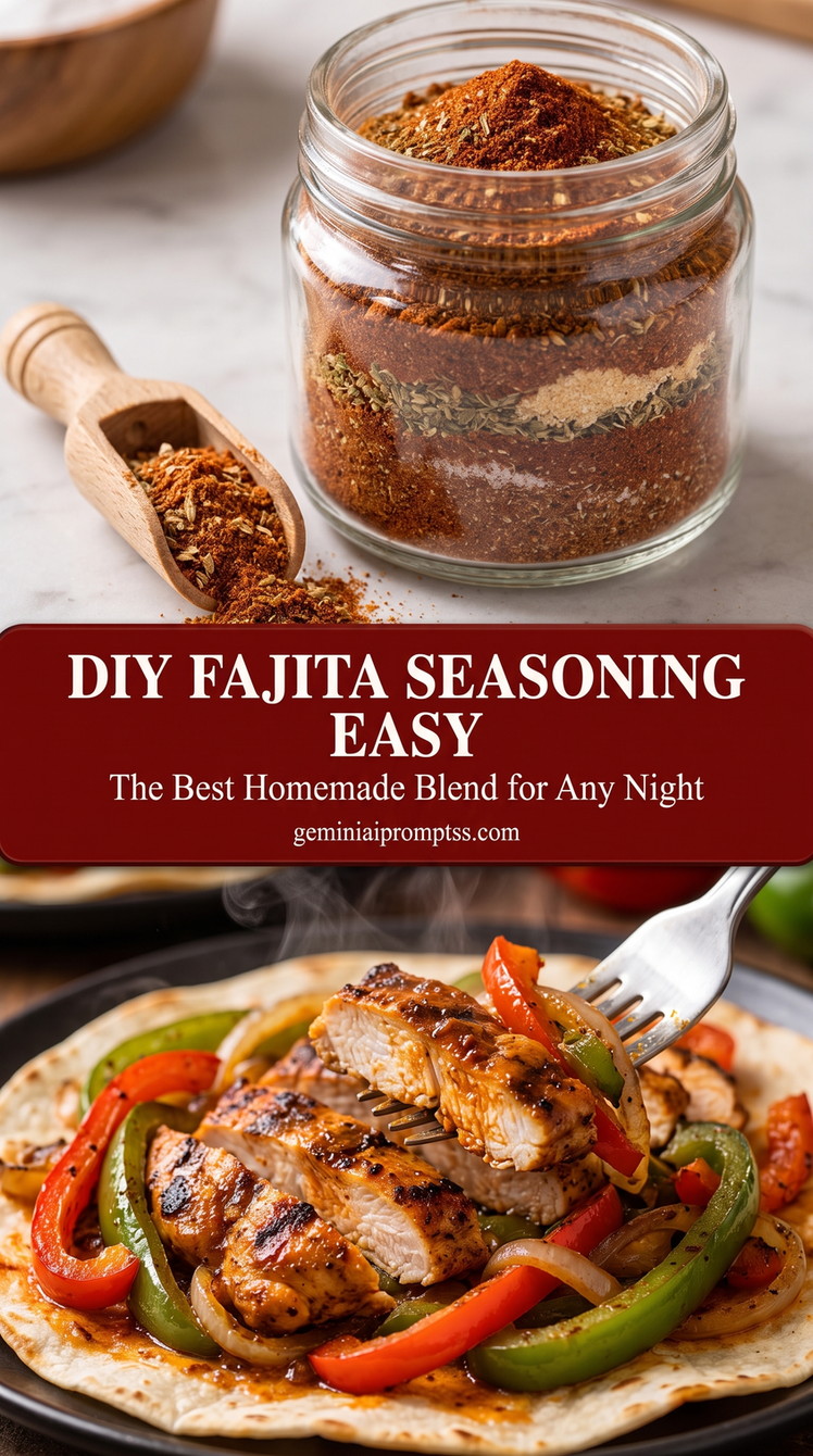 easy DIY fajita seasoning blend with a warm, smoky blend of chili powder, cumin, paprika, garlic, and oregano