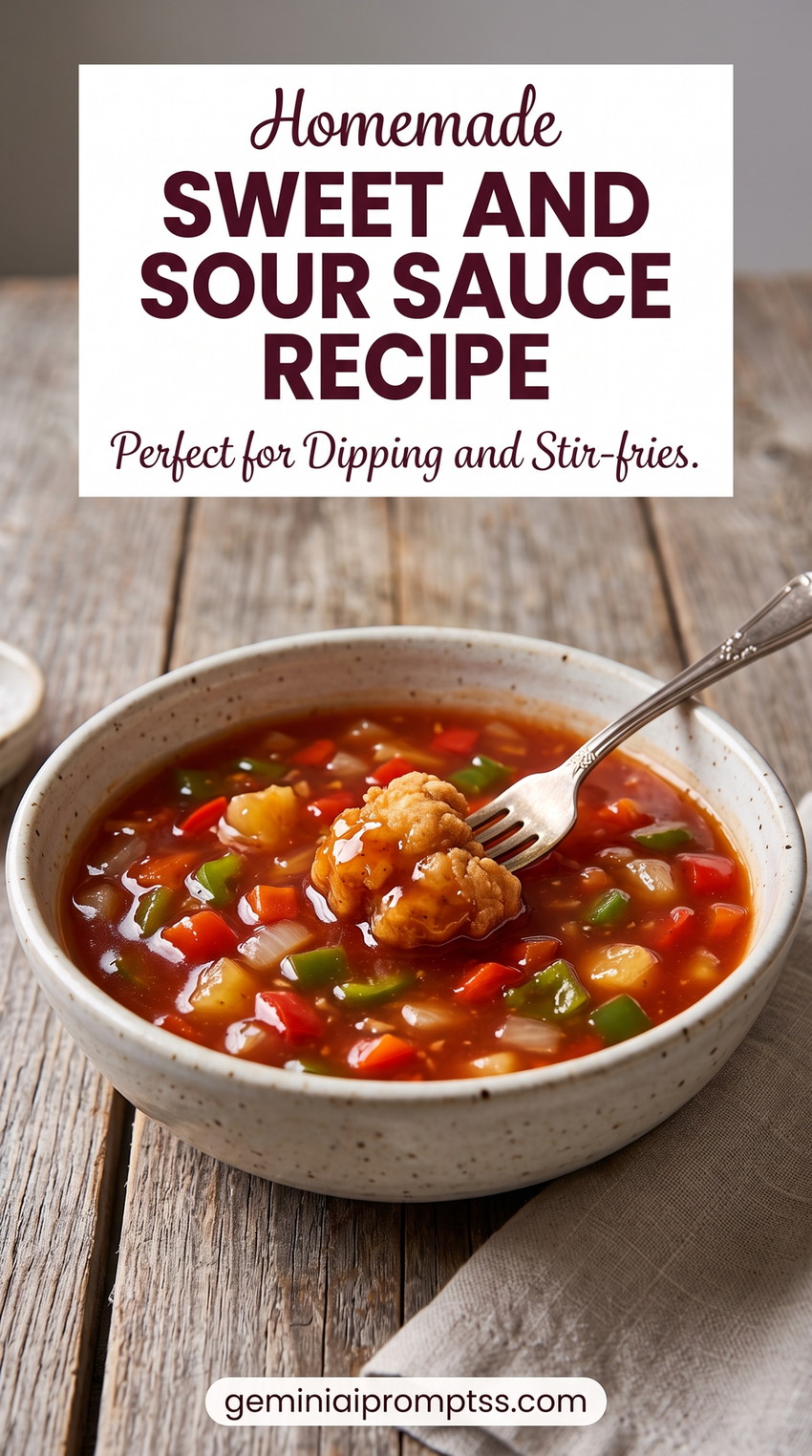 Sweet and sour sauce recipe showing a chunky sauce suited to dipping fried chicken or coating a stir-fry