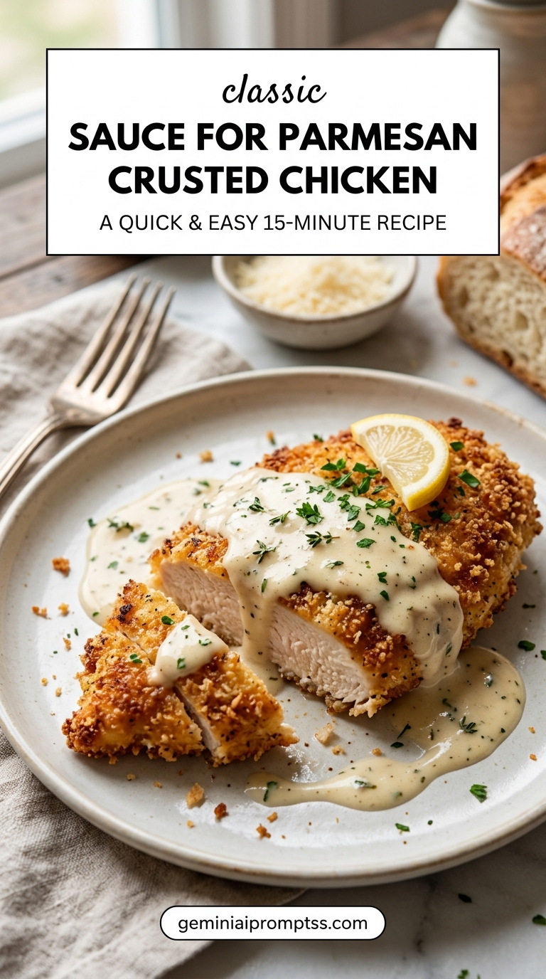 Sauce for Parmesan Crusted Chicken finished dish with creamy garlic sauce
