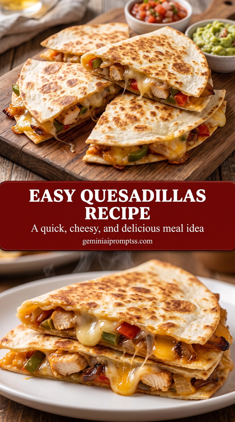 Easy quesadillas recipe showing browned tortilla wedges with a melted savory filling